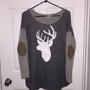 Deer head sweater with leather elbows